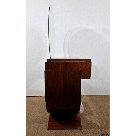 Image 1 of Vintage Art Deco liner dressing table in rosewood and chromed metal with mirror