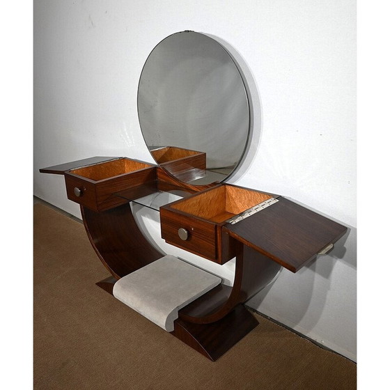 Image 1 of Vintage Art Deco liner dressing table in rosewood and chromed metal with mirror