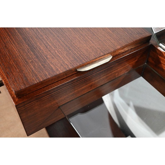 Image 1 of Vintage Art Deco liner dressing table in rosewood and chromed metal with mirror