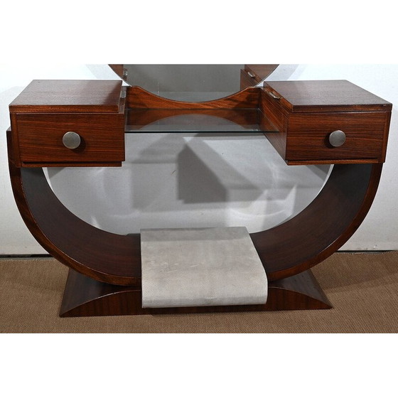 Image 1 of Vintage Art Deco liner dressing table in rosewood and chromed metal with mirror