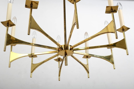 Image 1 of High Quality Ten Armed Brass Chandelier 1960s.