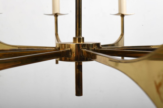 Image 1 of High Quality Ten Armed Brass Chandelier 1960s.