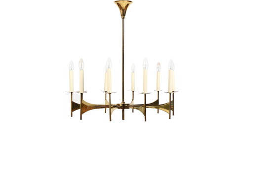 High Quality Ten Armed Brass Chandelier 1960s.