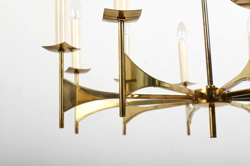 High Quality Ten Armed Brass Chandelier 1960s.