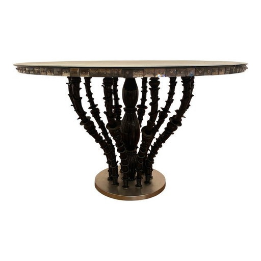 1980S Italian Venetian Black "Rezzonico" And Silver Murano Glass Style Big Table