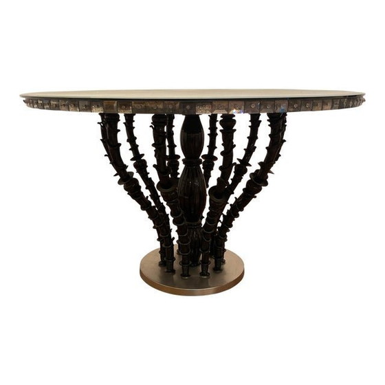 Image 1 of 1980S Italian Venetian Black "Rezzonico" And Silver Murano Glass Style Big Table