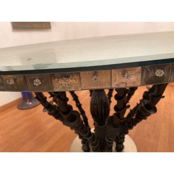 Image 1 of 1980S Italian Venetian Black "Rezzonico" And Silver Murano Glass Style Big Table