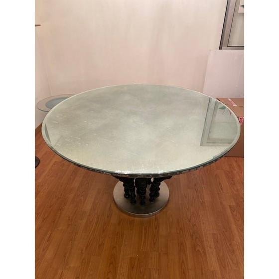 Image 1 of 1980S Italian Venetian Black "Rezzonico" And Silver Murano Glass Style Big Table