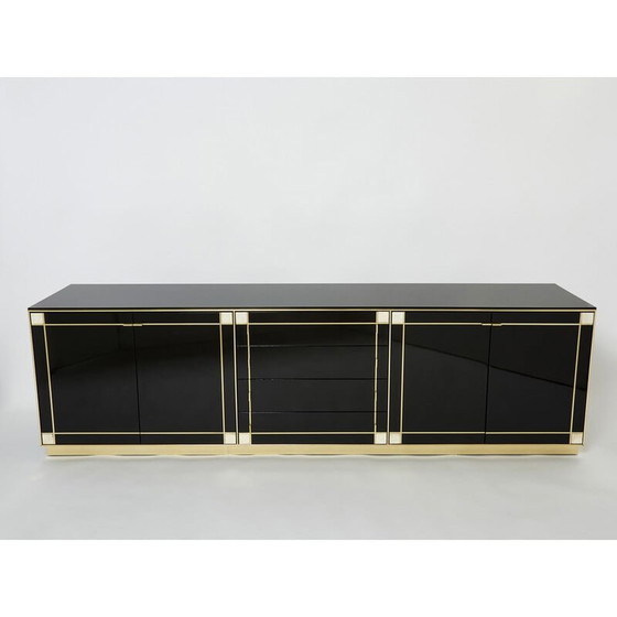 Image 1 of Vintage sideboard in black lacquer, brass and mother-of-pearl by Pierre Cardin, 1980