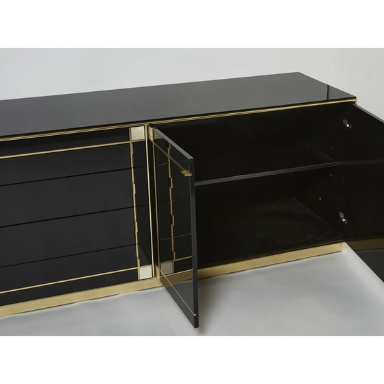 Image 1 of Vintage sideboard in black lacquer, brass and mother-of-pearl by Pierre Cardin, 1980