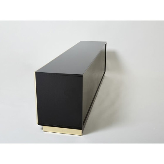 Image 1 of Vintage sideboard in black lacquer, brass and mother-of-pearl by Pierre Cardin, 1980