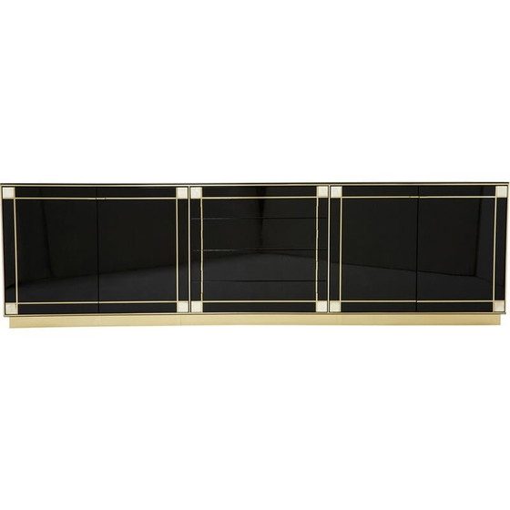 Image 1 of Vintage sideboard in black lacquer, brass and mother-of-pearl by Pierre Cardin, 1980