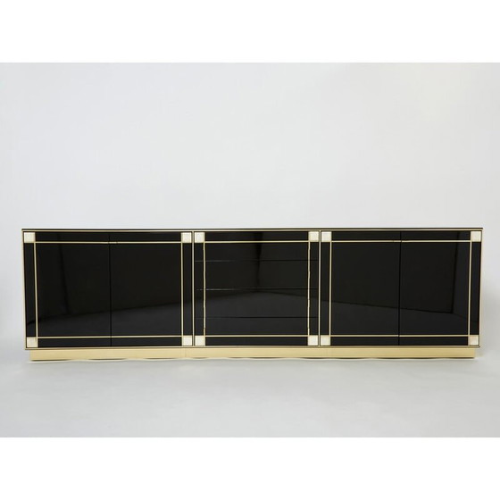 Image 1 of Vintage sideboard in black lacquer, brass and mother-of-pearl by Pierre Cardin, 1980