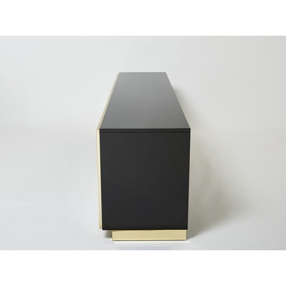 Image 1 of Vintage sideboard in black lacquer, brass and mother-of-pearl by Pierre Cardin, 1980