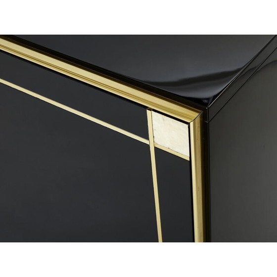 Image 1 of Vintage sideboard in black lacquer, brass and mother-of-pearl by Pierre Cardin, 1980