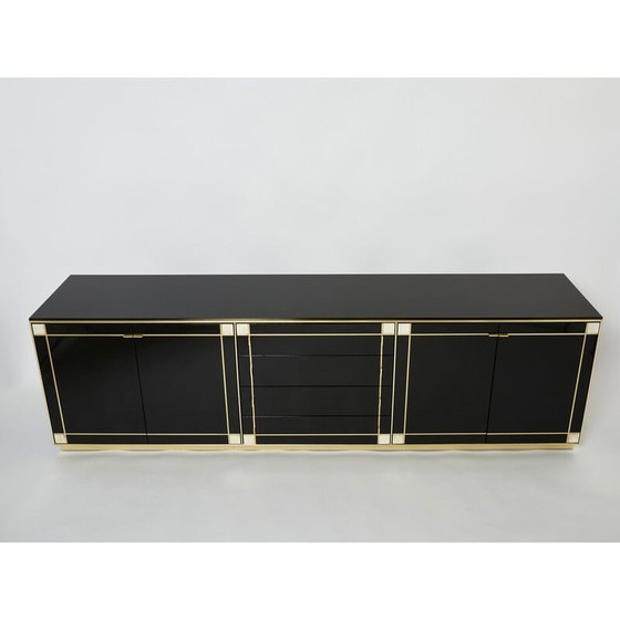 Image 1 of Vintage sideboard in black lacquer, brass and mother-of-pearl by Pierre Cardin, 1980
