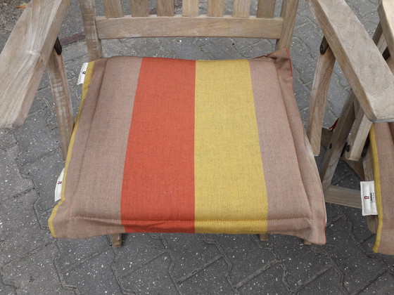 Image 1 of 3 Teak and Garden Ocean teak folding chairs with Lambert Outdoor cushions