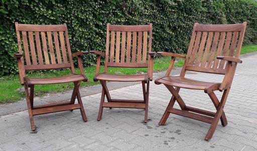 3 chaises pliantes en teck de Teak and Garden Ocean avec coussins Lambert Outdoor