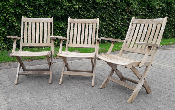 Image 1 of 3 chaises pliantes en teck de Teak and Garden Ocean avec coussins Lambert Outdoor