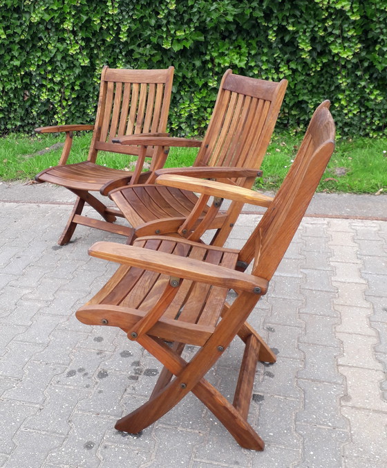 Image 1 of 3 chaises pliantes en teck de Teak and Garden Ocean avec coussins Lambert Outdoor