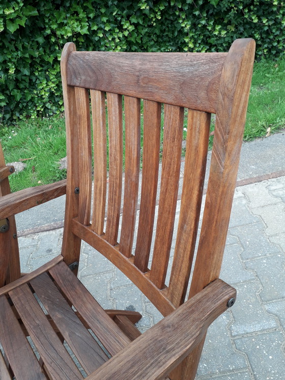 Image 1 of 3 Teak and Garden Ocean teak folding chairs with Lambert Outdoor cushions