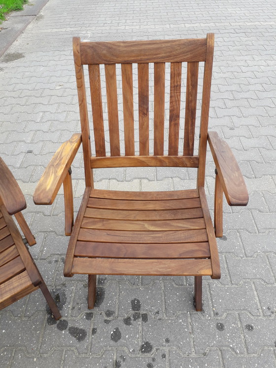 Image 1 of 3 chaises pliantes en teck de Teak and Garden Ocean avec coussins Lambert Outdoor