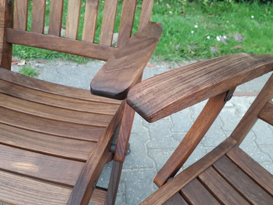 Image 1 of 3 Teak and Garden Ocean teak folding chairs with Lambert Outdoor cushions