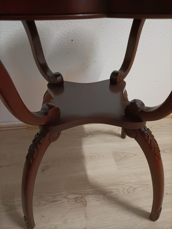 Image 1 of Red Mahogany Table, 1950s, Red Leather Top, Clover Shape