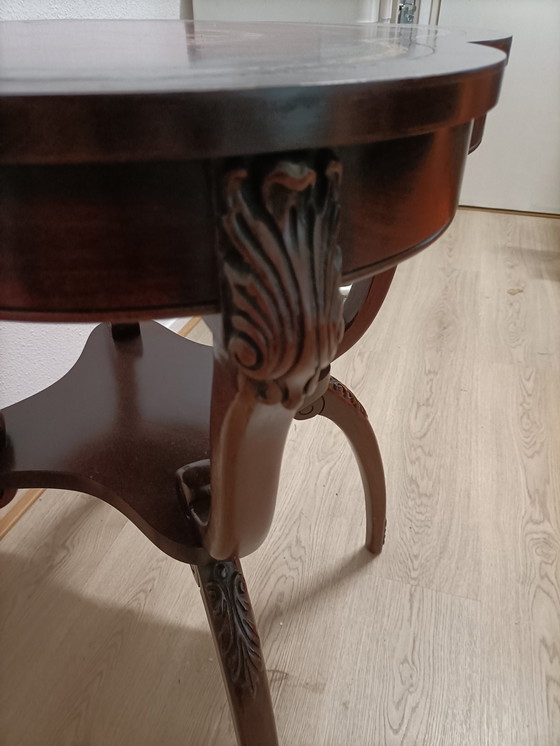 Image 1 of Red Mahogany Table, 1950s, Red Leather Top, Clover Shape