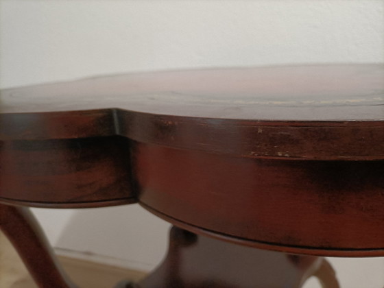 Image 1 of Red Mahogany Table, 1950s, Red Leather Top, Clover Shape