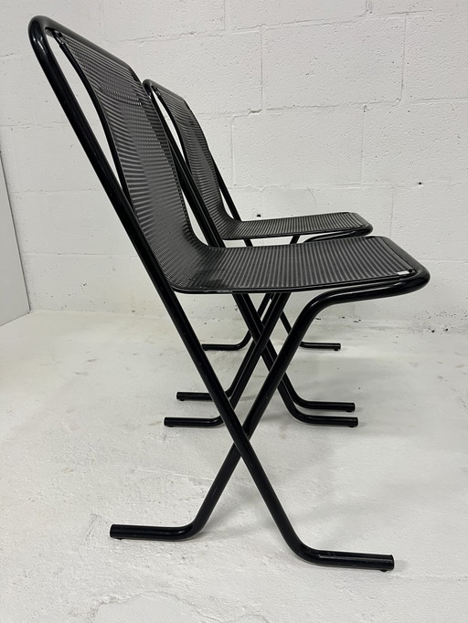 2X Arrben Canguro Chair, Black Perforated Metal, Stackable