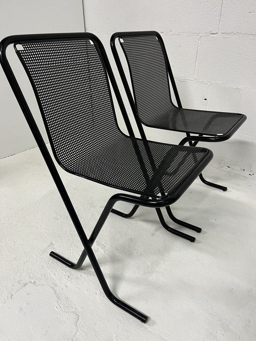 2X Arrben Canguro Chair, Black Perforated Metal, Stackable