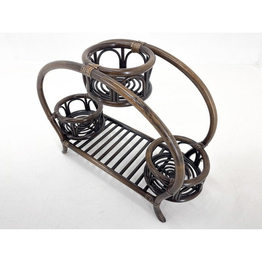 Vintage rattan plant holder, Czechoslovakia 1970