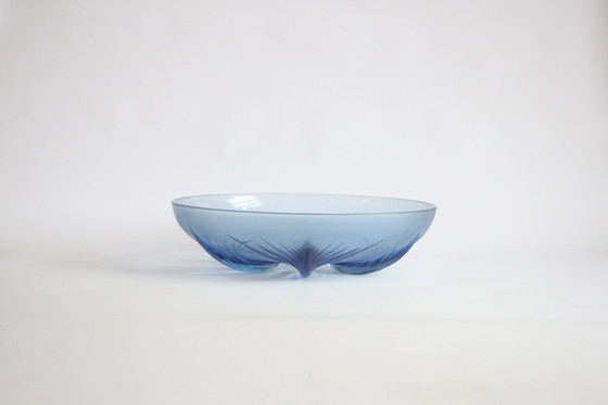 Image 1 of Verlys Blue Glass Papyrus Bowl, France 1930S