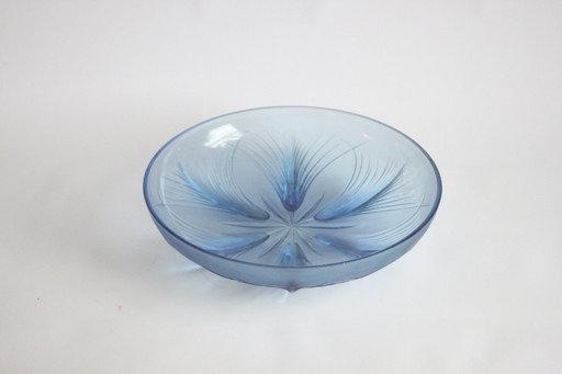 Verlys Blue Glass Papyrus Bowl, France 1930S