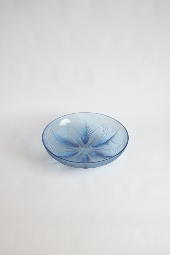 Image 1 of Verlys Blue Glass Papyrus Bowl, France 1930S