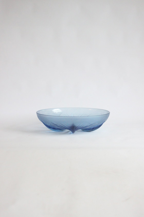 Image 1 of Verlys Blue Glass Papyrus Bowl, France 1930S