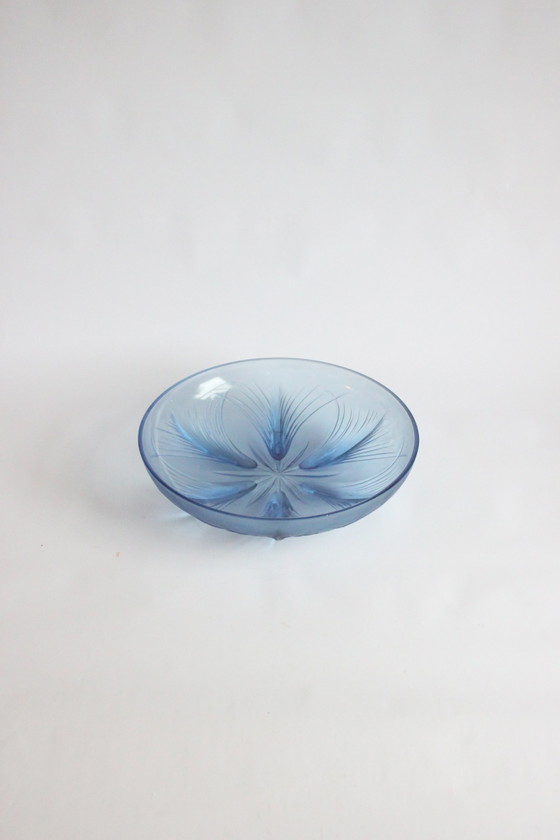 Image 1 of Verlys Blue Glass Papyrus Bowl, France 1930S