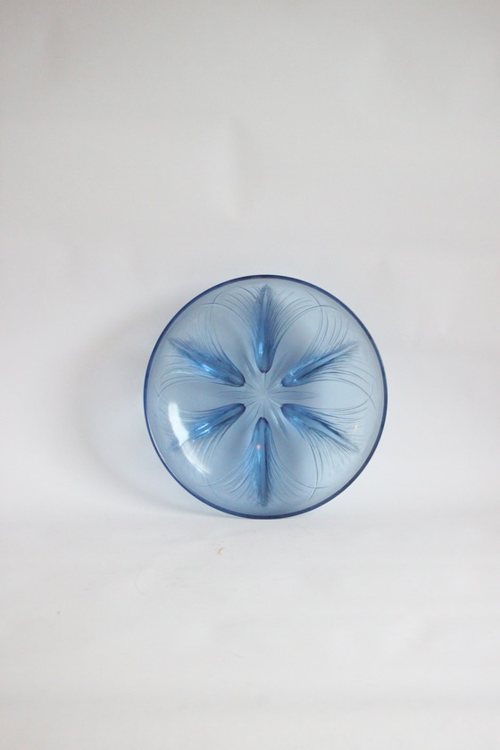 Image 1 of Verlys Blue Glass Papyrus Bowl, France 1930S