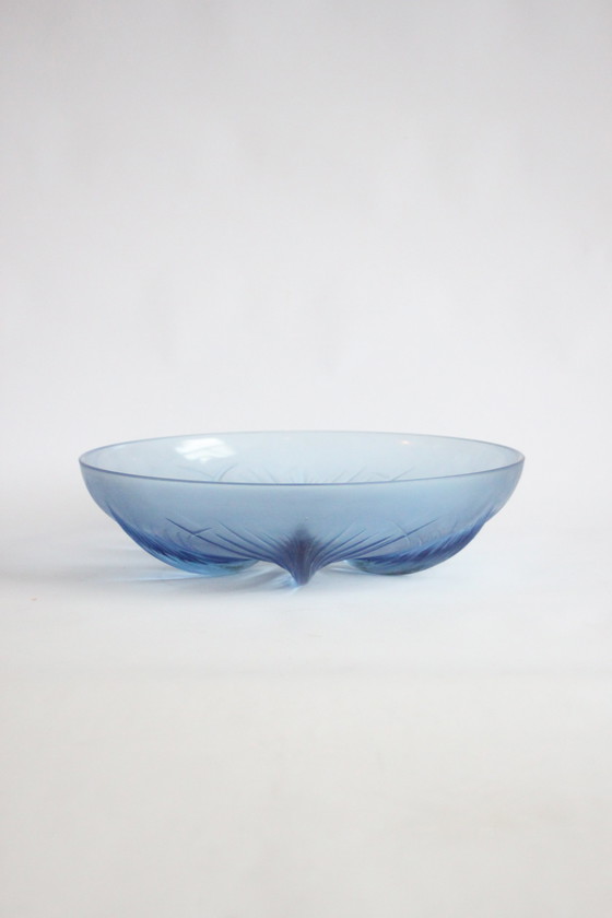 Image 1 of Verlys Blue Glass Papyrus Bowl, France 1930S