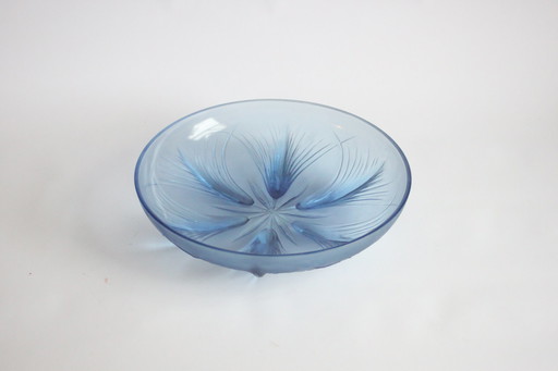 Verlys Blue Glass Papyrus Bowl, France 1930S