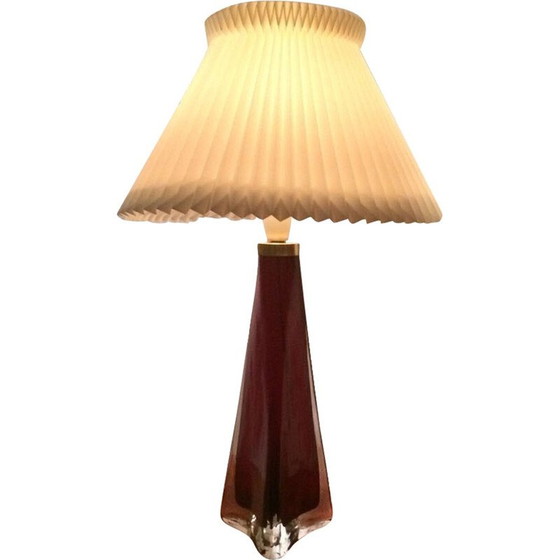 Image 1 of Vintage triangular table lamp in red and clear glass by Carl Fagerlund for Orrefors, 1960
