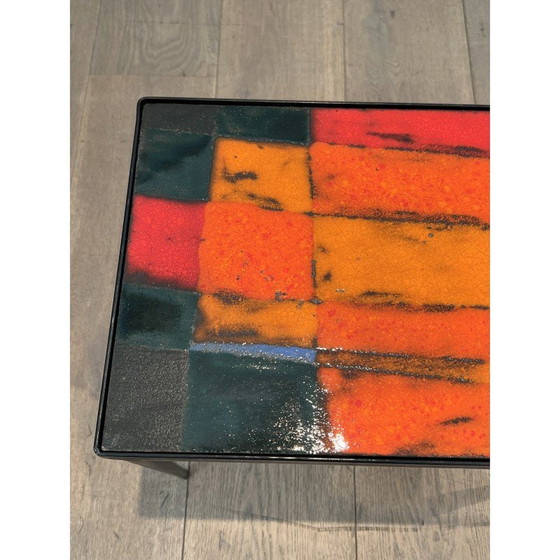 Image 1 of Vintage lacquered metal and ceramic table, France 1950