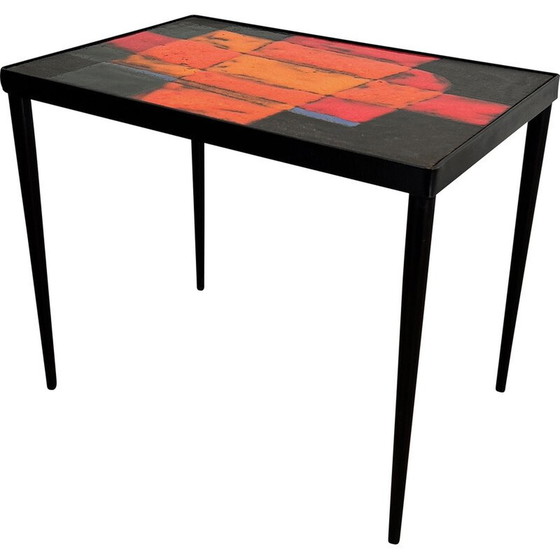 Image 1 of Vintage lacquered metal and ceramic table, France 1950