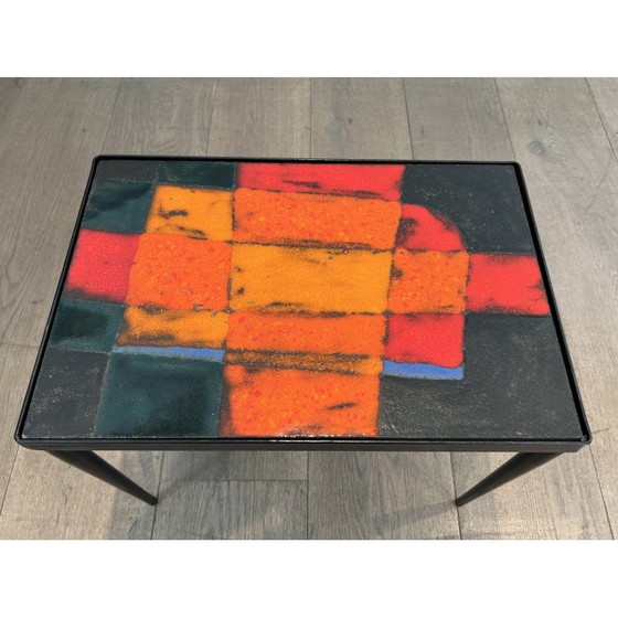 Image 1 of Vintage lacquered metal and ceramic table, France 1950