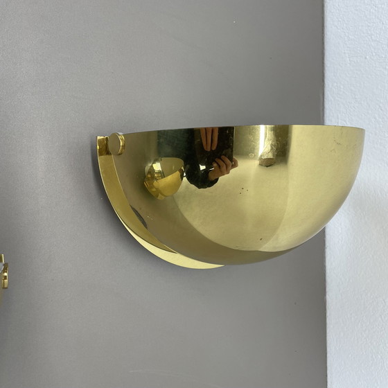 Image 1 of Set di 2 applique da parete minimaliste in ottone in stile Sciolari, Italia anni '80