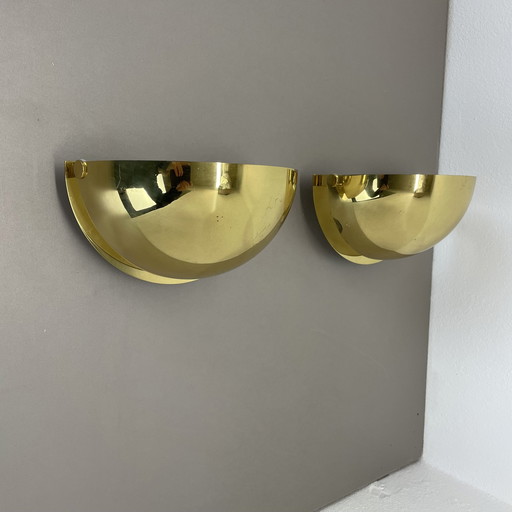 Set Of 2 Minimalist Brass Sciolari Style Wall Light Sconces, Italy 1980S