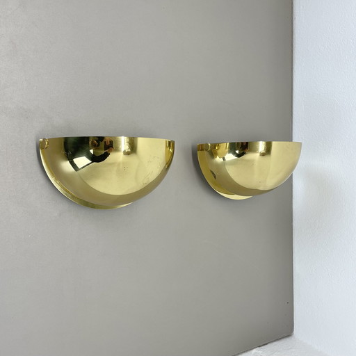 Set Of 2 Minimalist Brass Sciolari Style Wall Light Sconces, Italy 1980S