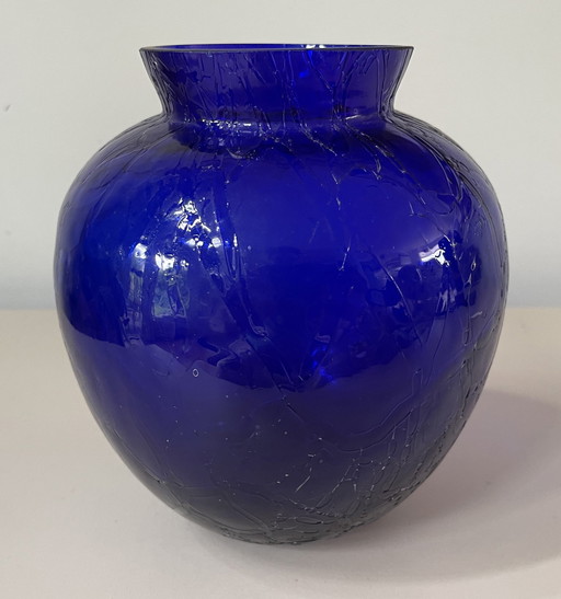 Blue Craquele Glass Vase