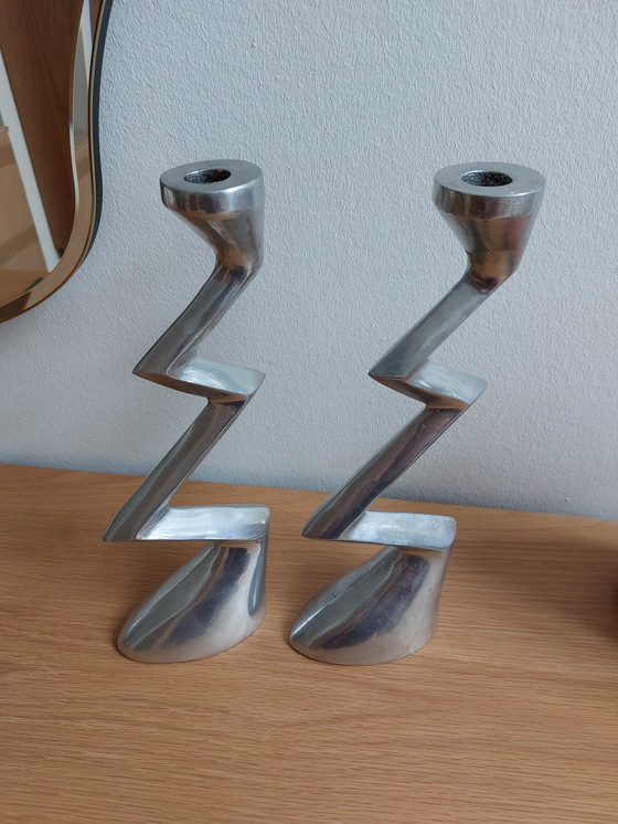 Image 1 of Porte-bougie vintage ZigZag Matthew Hilton Space Age Aluminium